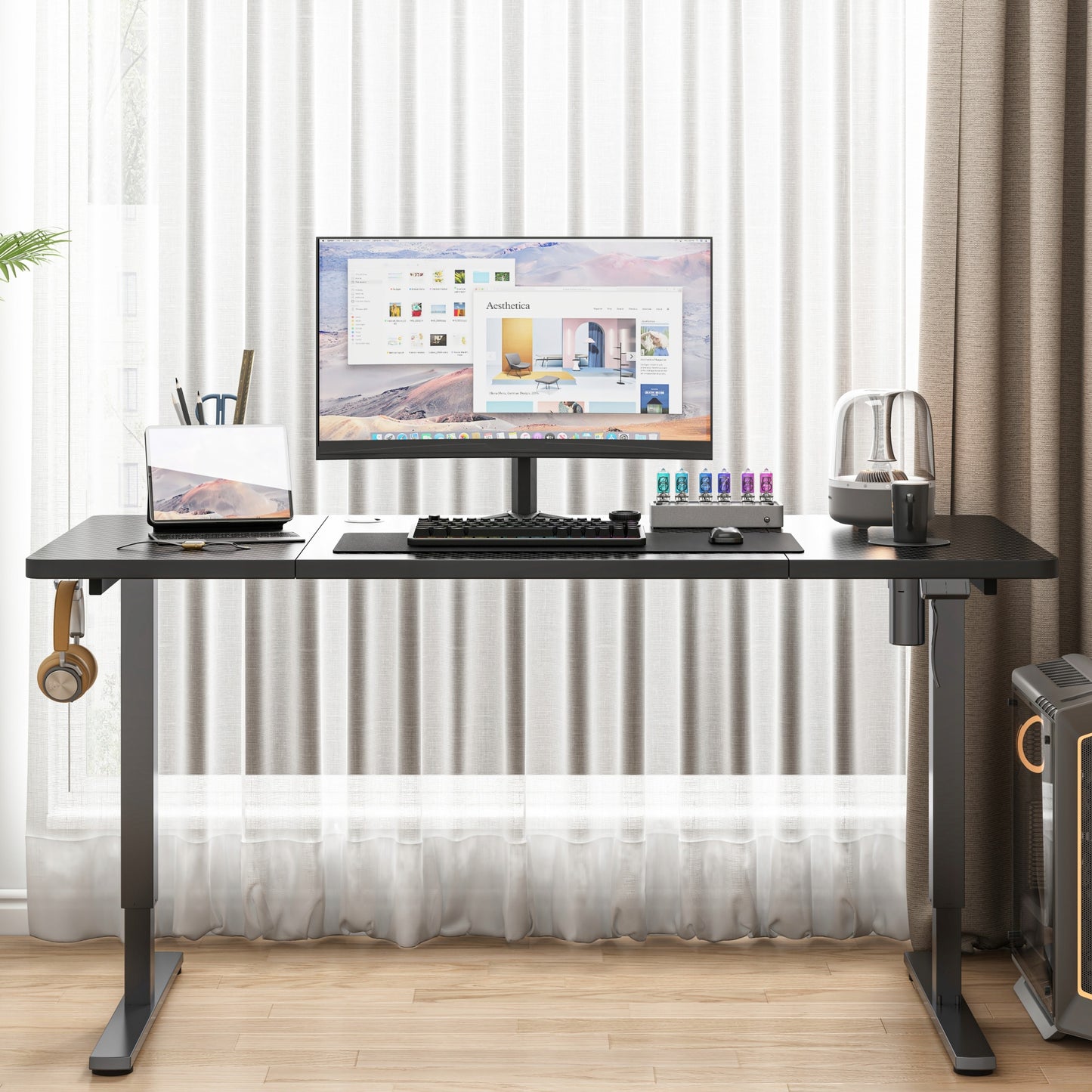 Biro electric reglabil, negru, 160x80, reglabil, MODERN, 72-118 cm
