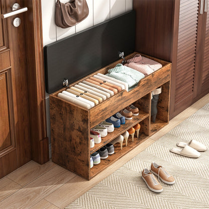 Dulap de pantofi spațios cu scaune de depozitare 2 rafturi din lemn retro loft