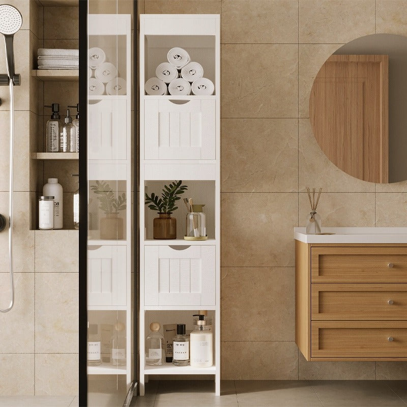 Dulap de baie alb cu sertare și raft înalt, stil modern loft, 142 cm