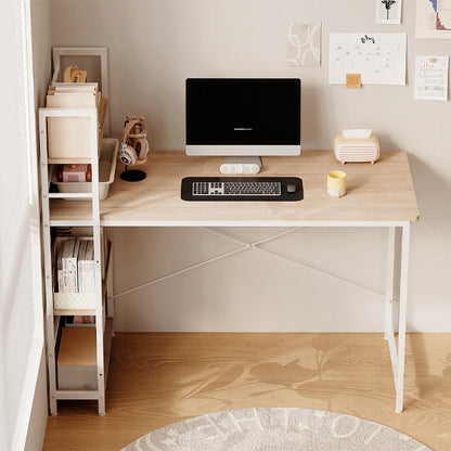 Birou pentru tineri cu bibliotecă pentru computer, maro deschis, stil loft modern, 120 cm