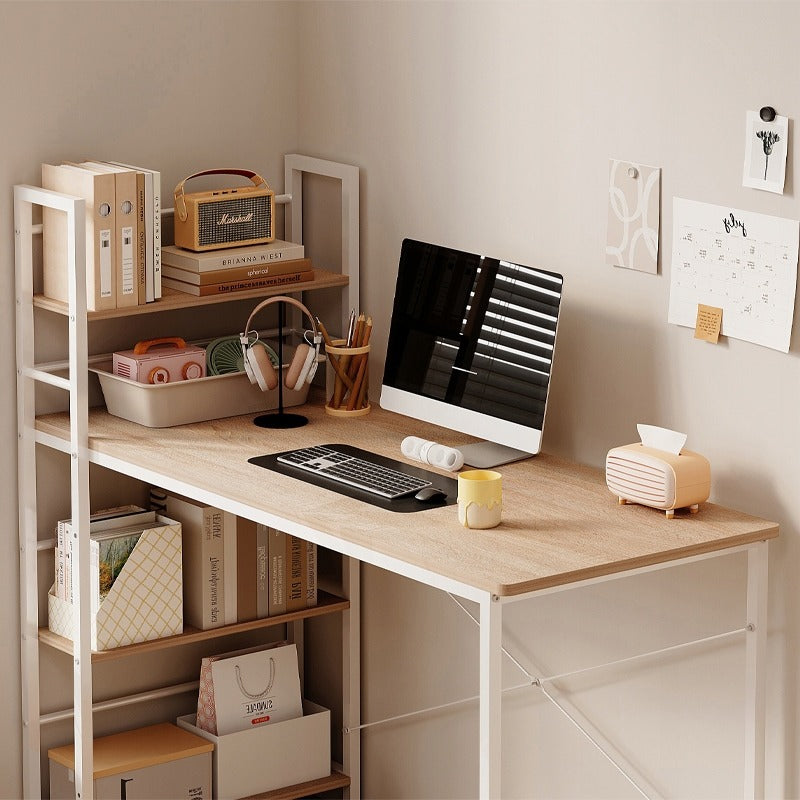 Birou pentru tineri cu bibliotecă pentru computer, maro deschis, stil loft modern, 120 cm