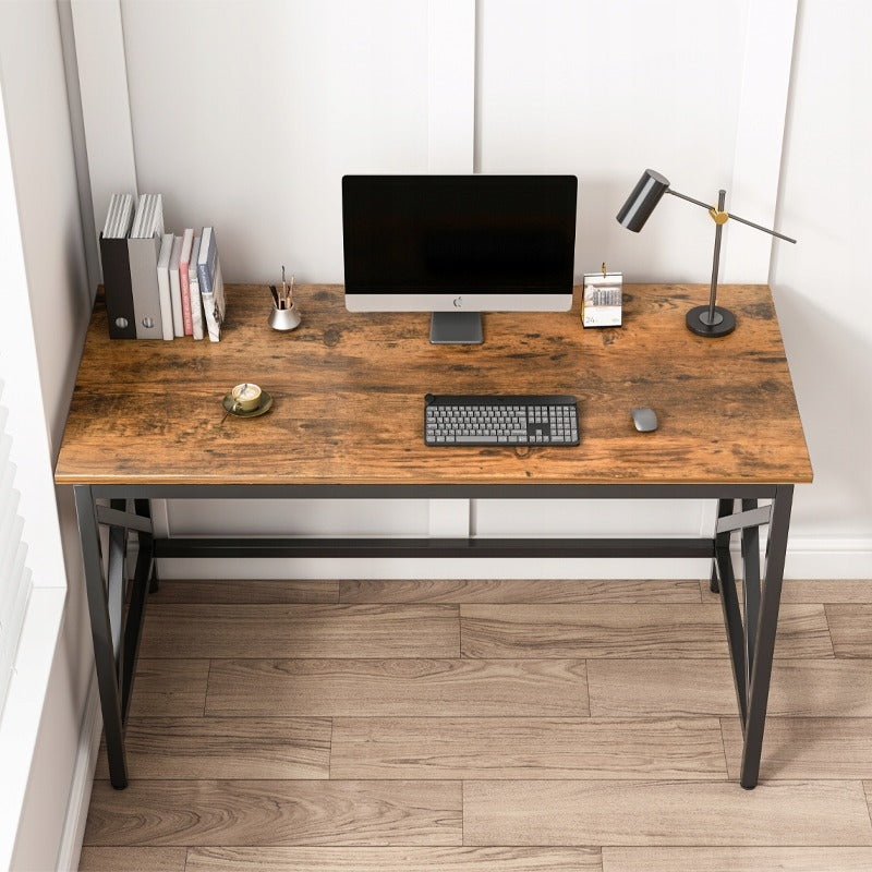 Birou industrial pentru computer, masă maro rustică, cadru metalic, stil loft