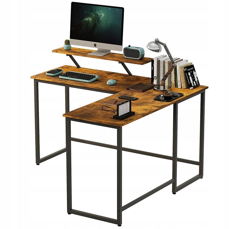 Birou de colț pentru calculator cu raft, stil industrial rustic, stil loft
