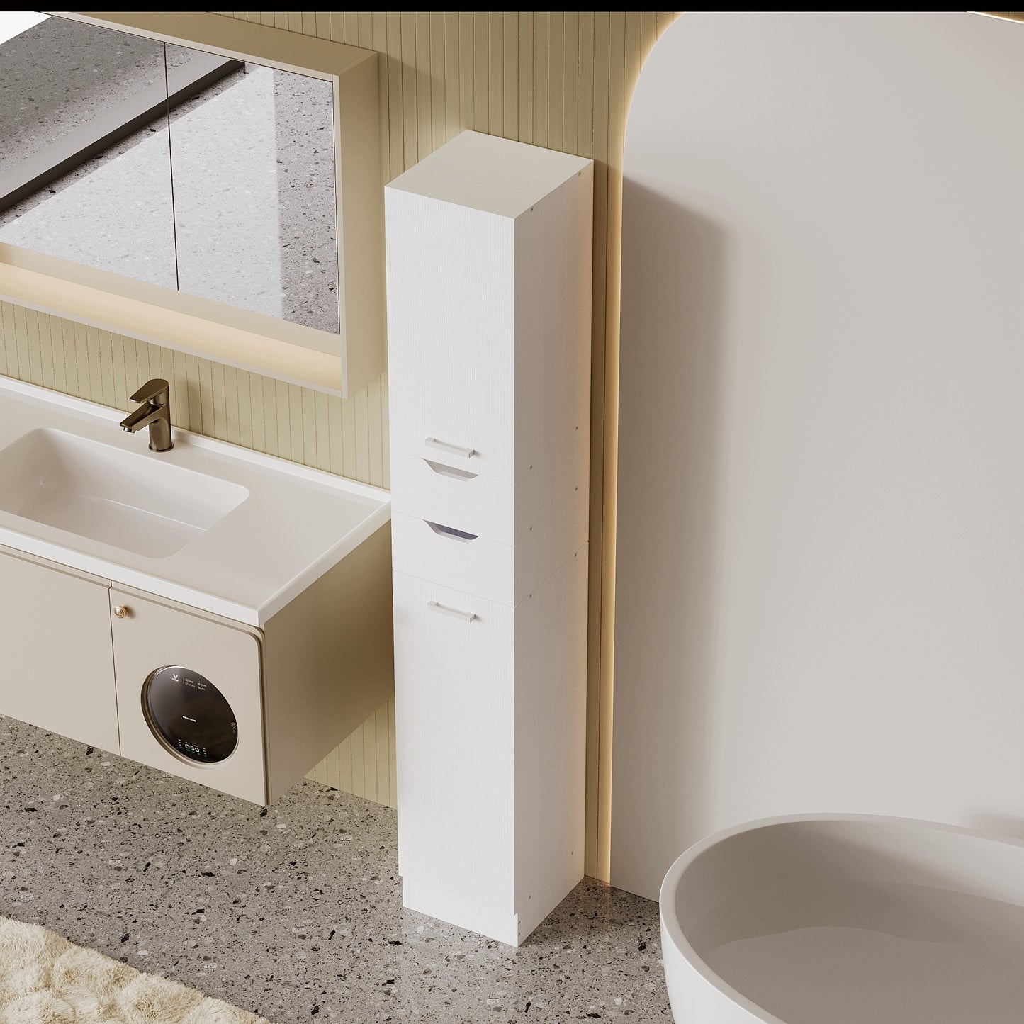 Dulap de baie din lemn alb, unitate de etaj, practic, spațios, stil Loft, 180cm