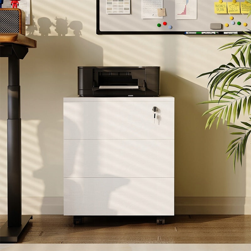 Container de birou pe roți cu sertare încuiabile cu cheie, dulap mobil, 58 cm