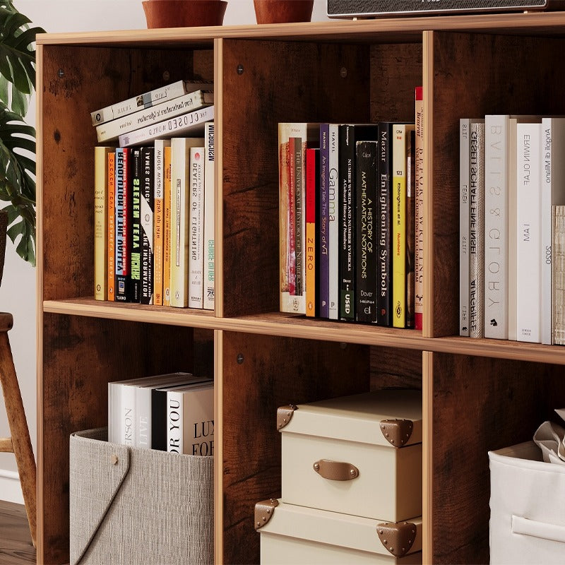 Bibliotecă deschisă, comodă cub 3x2, mansardă spațioasă pentru cărți, birou, rustică