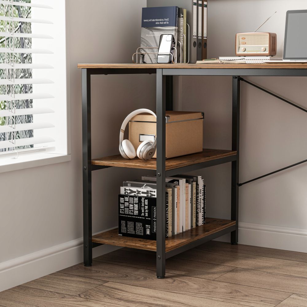 Masă pentru calculator - metal, stil gamer, design loft/industrial, 2 rafturi laterale, 120 cm