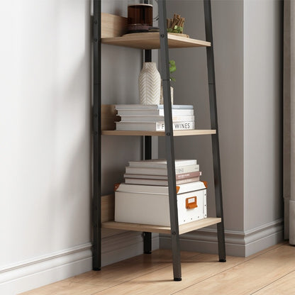 Bibliotecă industrială înaltă, maro deschis, 5 rafturi, stil scară