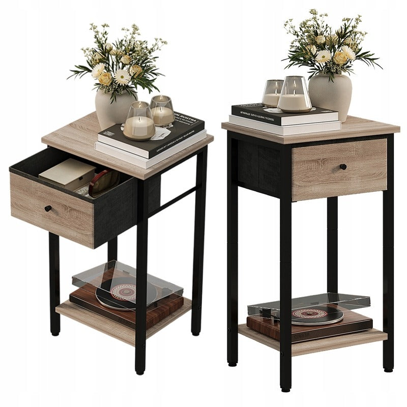 Noptieră cu sertare și raft, maro deschis, stil industrial loft, 51 cm