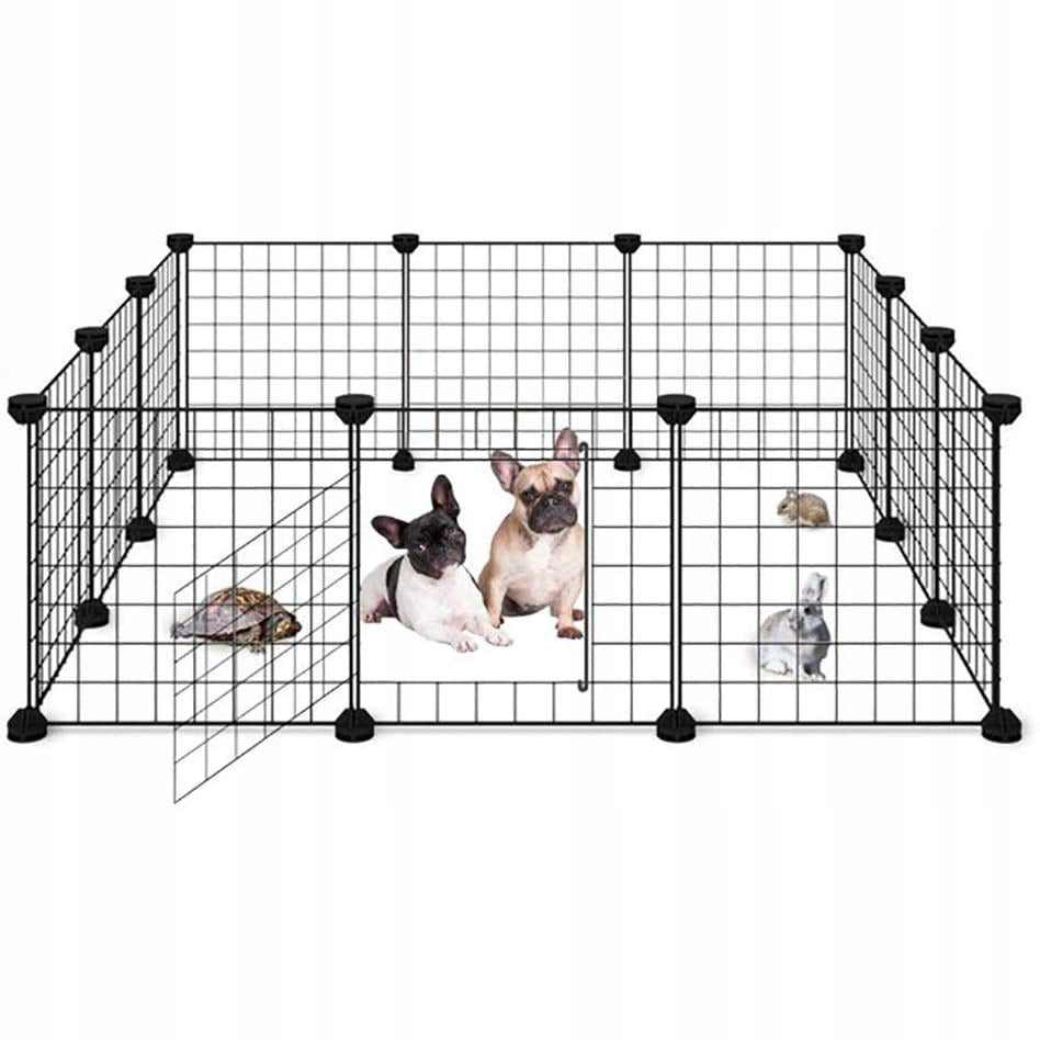 Coteț negru din metal pentru câini, pisici, cățeluși și iepuri, 108 x 108 cm