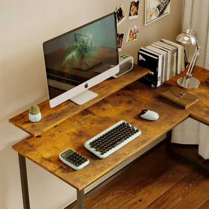 Birou de colț pentru calculator cu raft, stil industrial rustic, stil loft