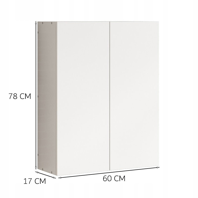 Dulap suspendat pentru baie, alb, cu 2 uși, modern, montabil pe perete, cu 3 rafturi, 60 cm