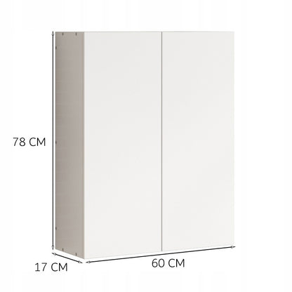 Dulap suspendat pentru baie, alb, cu 2 uși, modern, montabil pe perete, cu 3 rafturi, 60 cm