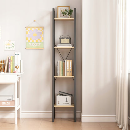 Dulap tip scară cu 4 rafturi - 34x147x32 cm, maro închis, stil industrial loft