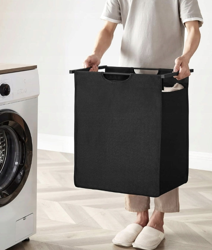 Coș de rufe mare cu două compartimente și raft, suport industrial pentru containere