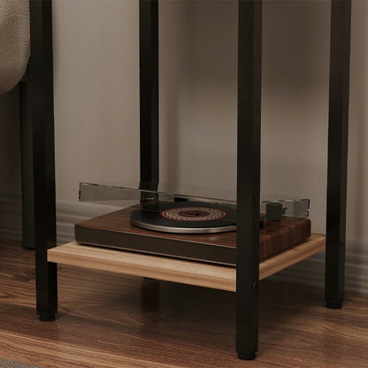 Noptieră cu sertare și raft, maro deschis, stil industrial loft, 51 cm