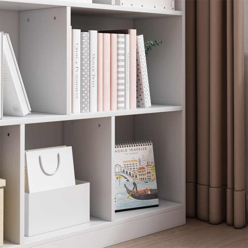 Bibliotecă deschisă albă cu 6 rafturi - 100x24x104 cm, stil modern scandinav