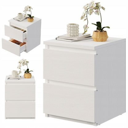 Noptieră pentru dormitor sau sufragerie, 2 sertare, stil loft, albă, modernă