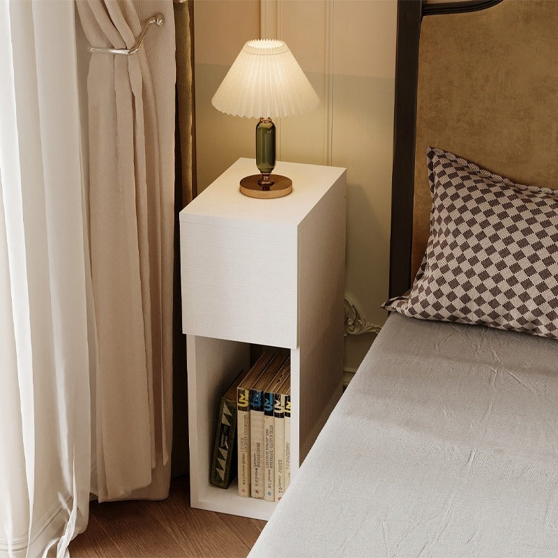 Noptieră albă cu sertar, masă cu raft, stil modern loft pentru dormitor