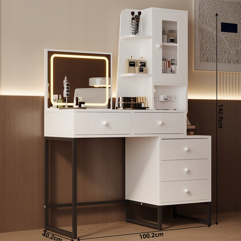 Masă de toaletă modernă, în stil loft, pentru machiaj și cosmetice, cu oglindă LED