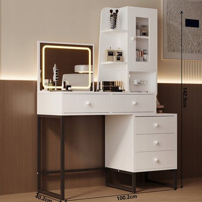 Masă de toaletă modernă, în stil loft, pentru machiaj și cosmetice, cu oglindă LED