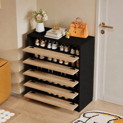Dulap pentru pantofi maro deschis pentru un hol modern, 5 rafturi, stil loft