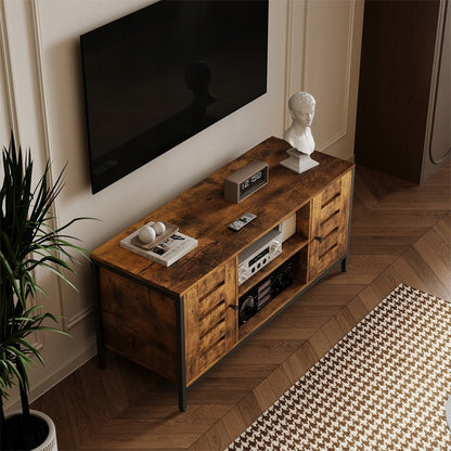 Comodă TV vintage tip loft cu 2 uși, maro rustic, 110cm