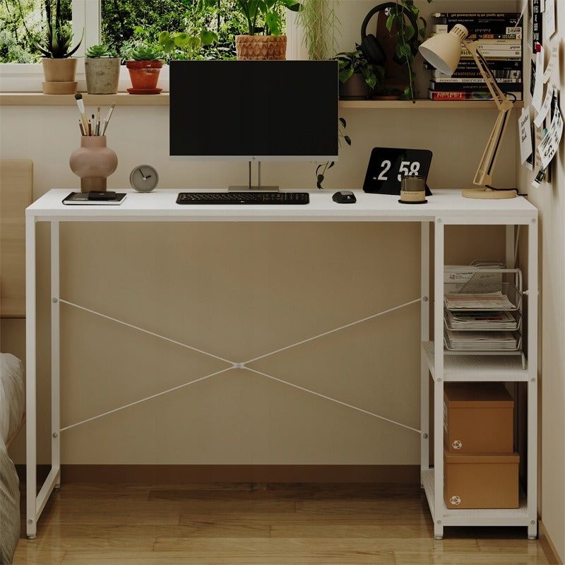 Birou pentru computer, masă loft, alb, modern, cu rafturi industriale