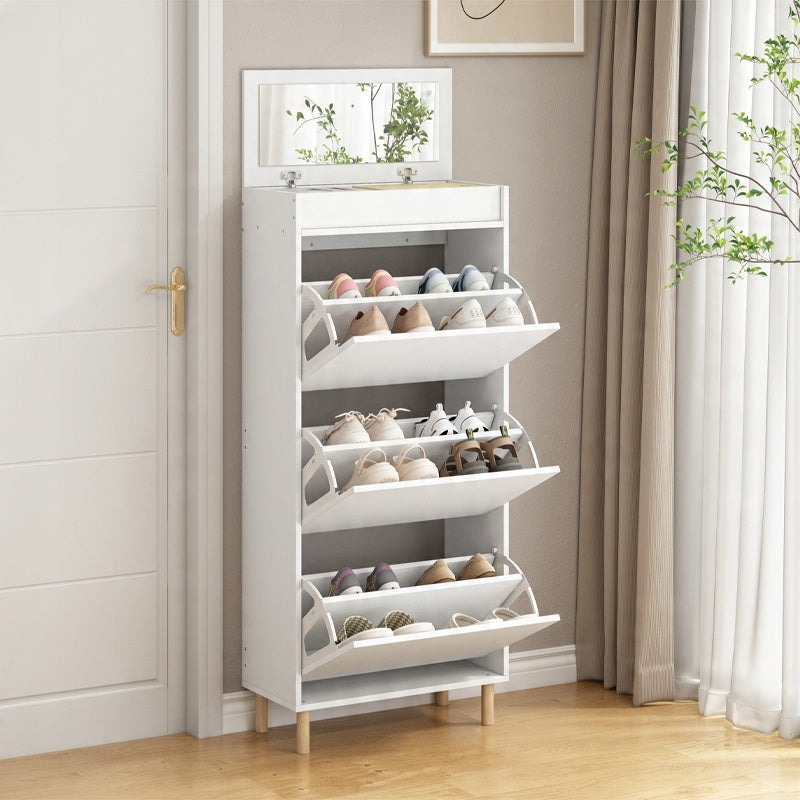 Dulap pentru încălțăminte alb cu oglindă șI spațiu de depozitare stil loft raft vertical pentru hol 55 cm