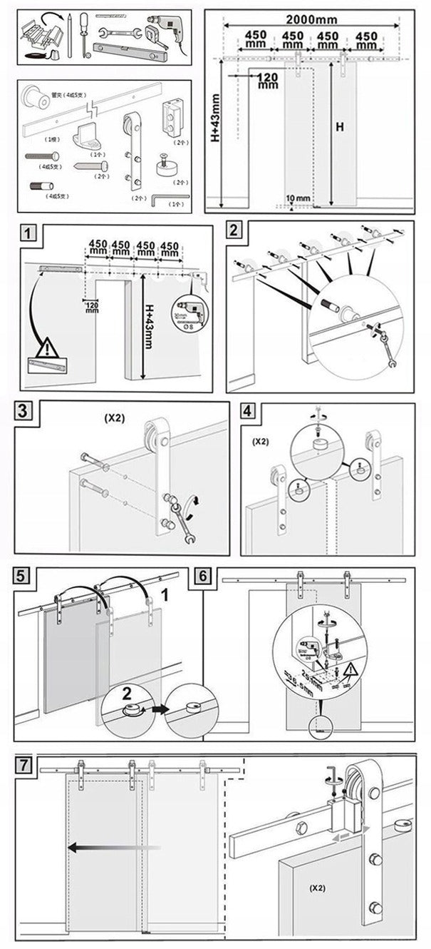 Sistem de uși glisante tip hambar, set de feronerie retro pentru uși glisante de 2 m