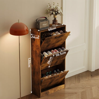 Dulap de pantofi rustic maro pentru hol, modern, rafturi cu balamale