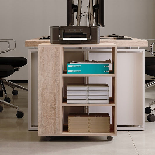Masă multifuncțională pentru imprimantă, raft cu roți, raft, dulap, maro deschis