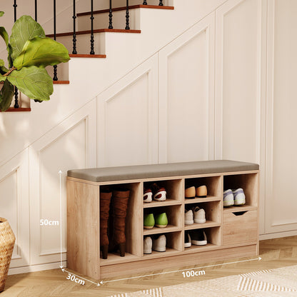 Dulap pentru pantofi cu scaun, stil loft, sonoma, hol, bancă cu sertar, 100 cm