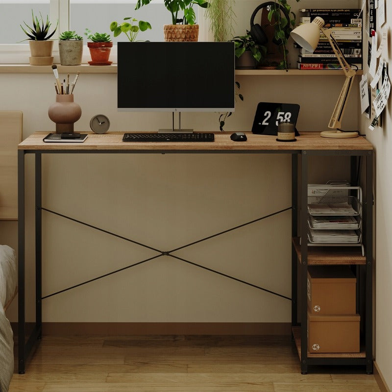 Birou pentru computer, masă loft, maro deschis, modern, cu rafturi, industrial