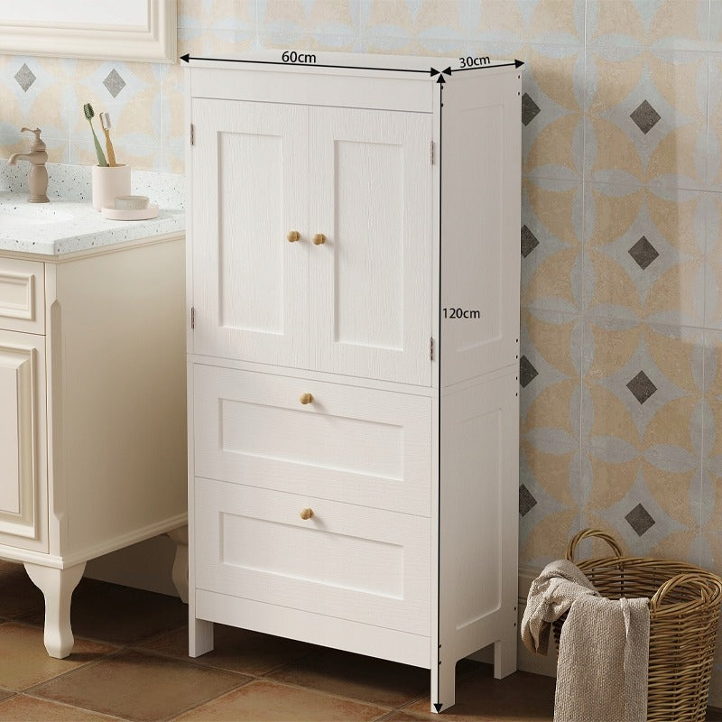 Raft de baie independent cu 2 sertare și uși, alb, stil Loft, 120 cm