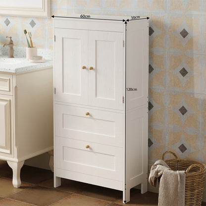 Raft de baie independent cu 2 sertare și uși, alb, stil Loft, 120 cm