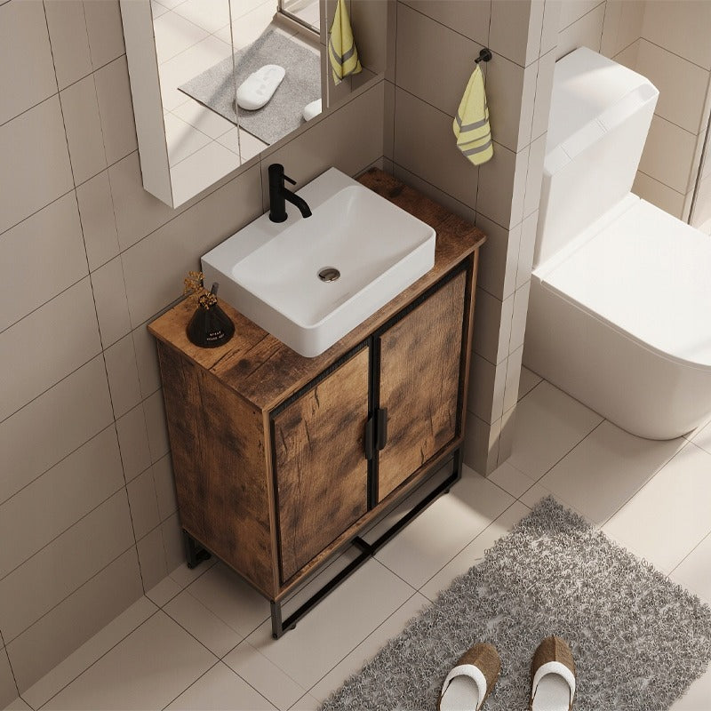 Unitate de baie cu uși tip loft, maro rustic și raft, 82 cm