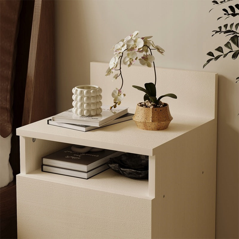 Noptieră, masă pentru dormitor/sufragerie, 2 sertare, stil loft, albă, modernă, 40 cm