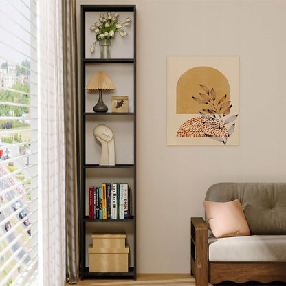 Bibliotecă verticală neagră cu rafturi înalte, dulap modern cu coloană, 190 cm