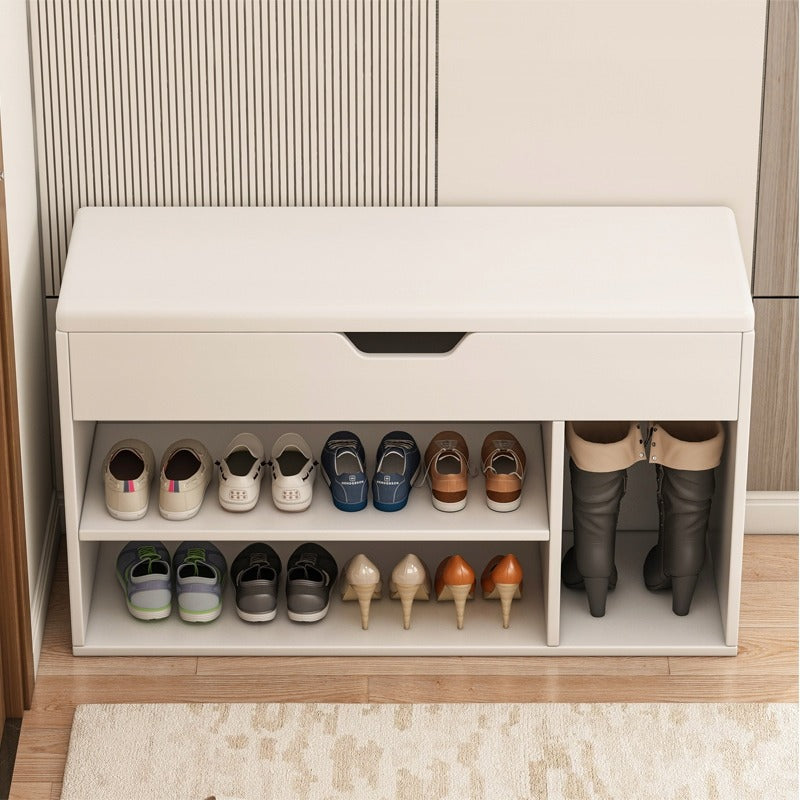 Dulap de pantofi alb cu scaun din lemn cu depozitare 80CM