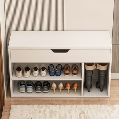 Dulap de pantofi alb cu scaun din lemn cu depozitare 80CM