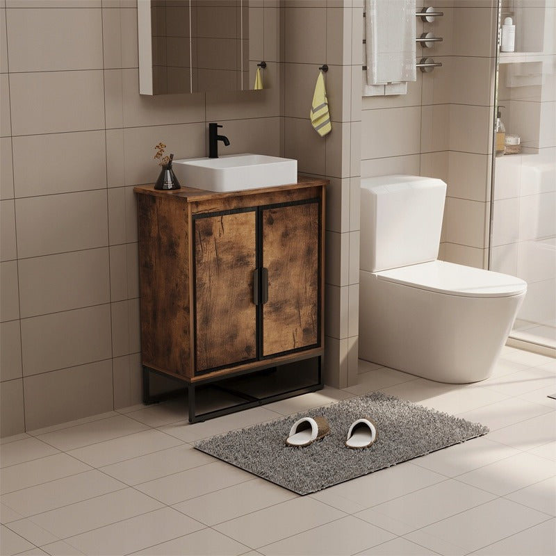 Unitate de baie cu uși tip loft, maro rustic și raft, 82 cm