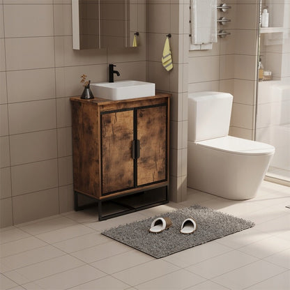 Unitate de baie cu uși tip loft, maro rustic și raft, 82 cm