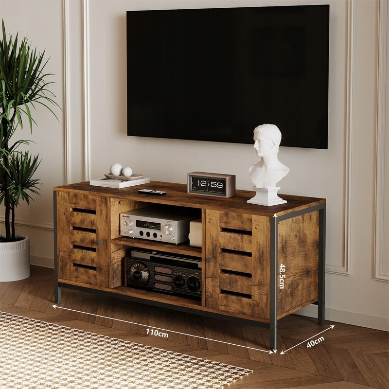 Comodă TV vintage tip loft cu 2 uși, maro rustic, 110cm