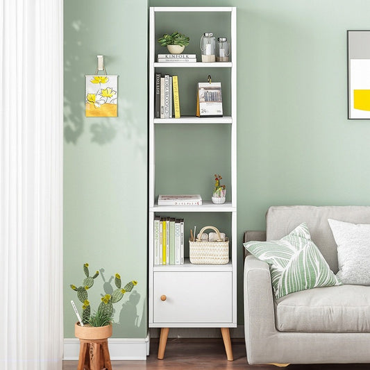 Bibliotecă albă în picioare, raft înalt în stil scandinav, dulap pentru mansardă