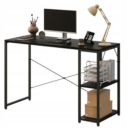Birou pentru computer, masă loft, negru, modern, cu rafturi industriale, 120 cm