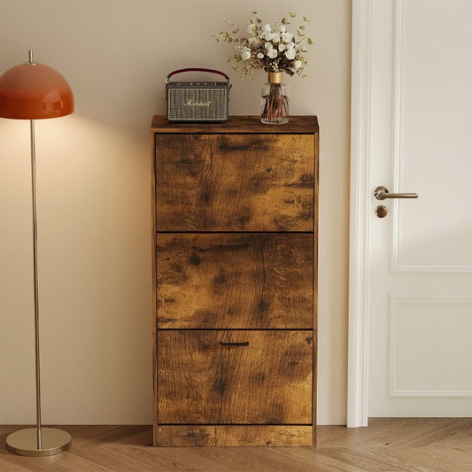 Dulap de pantofi rustic maro pentru hol, modern, rafturi cu balamale