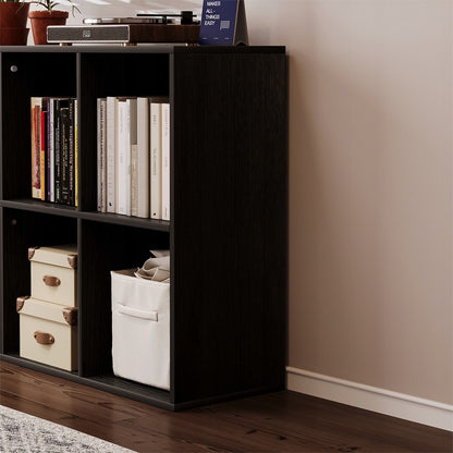Bibliotecă deschisă, comodă cub, 3x2, mansardă spațioasă pentru cărți, birou, negru