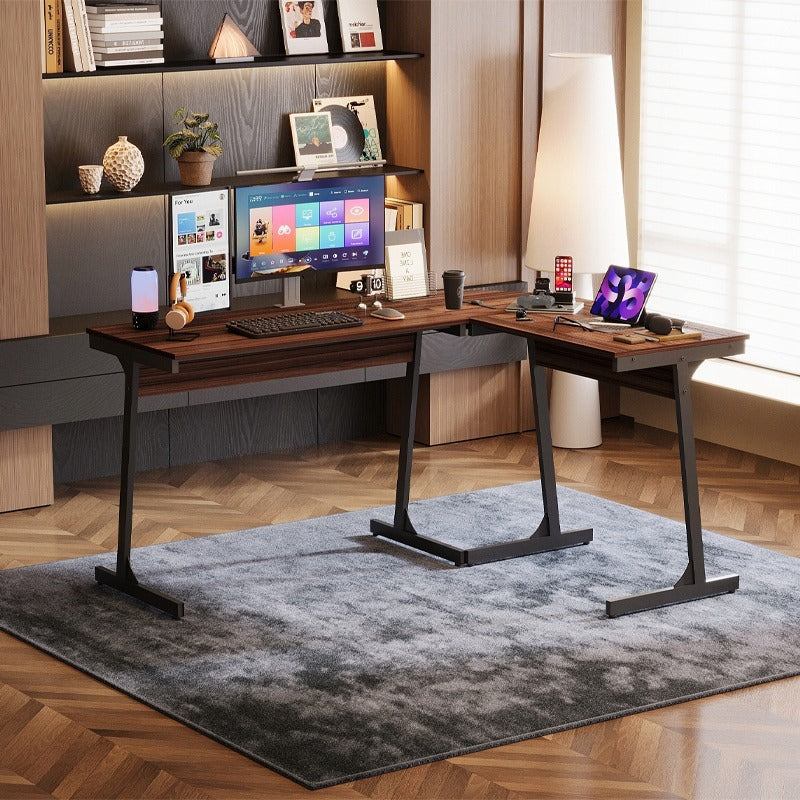 Birou de colț pentru calculator, modern, industrial, maro închis, stil loft, 148 cm