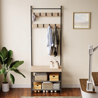 Cuier pentru haine, încălțăminte și jachete, maro deschis, de podea, în stil loft